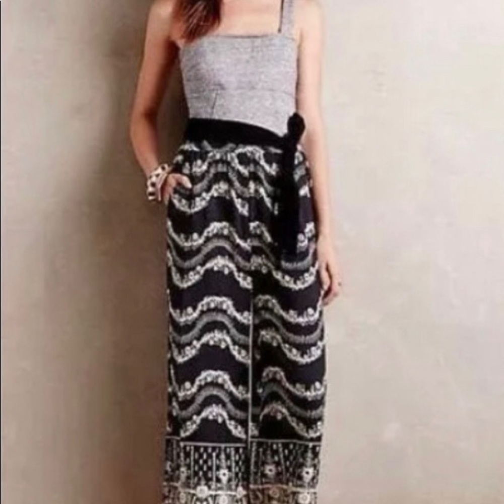 Anthropologie Lilka Tie-Front Gray/Pattern Jumpsuit, Size: XS